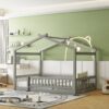 Full Size Bed House Bed Frame With Fence - Gray - Image 7
