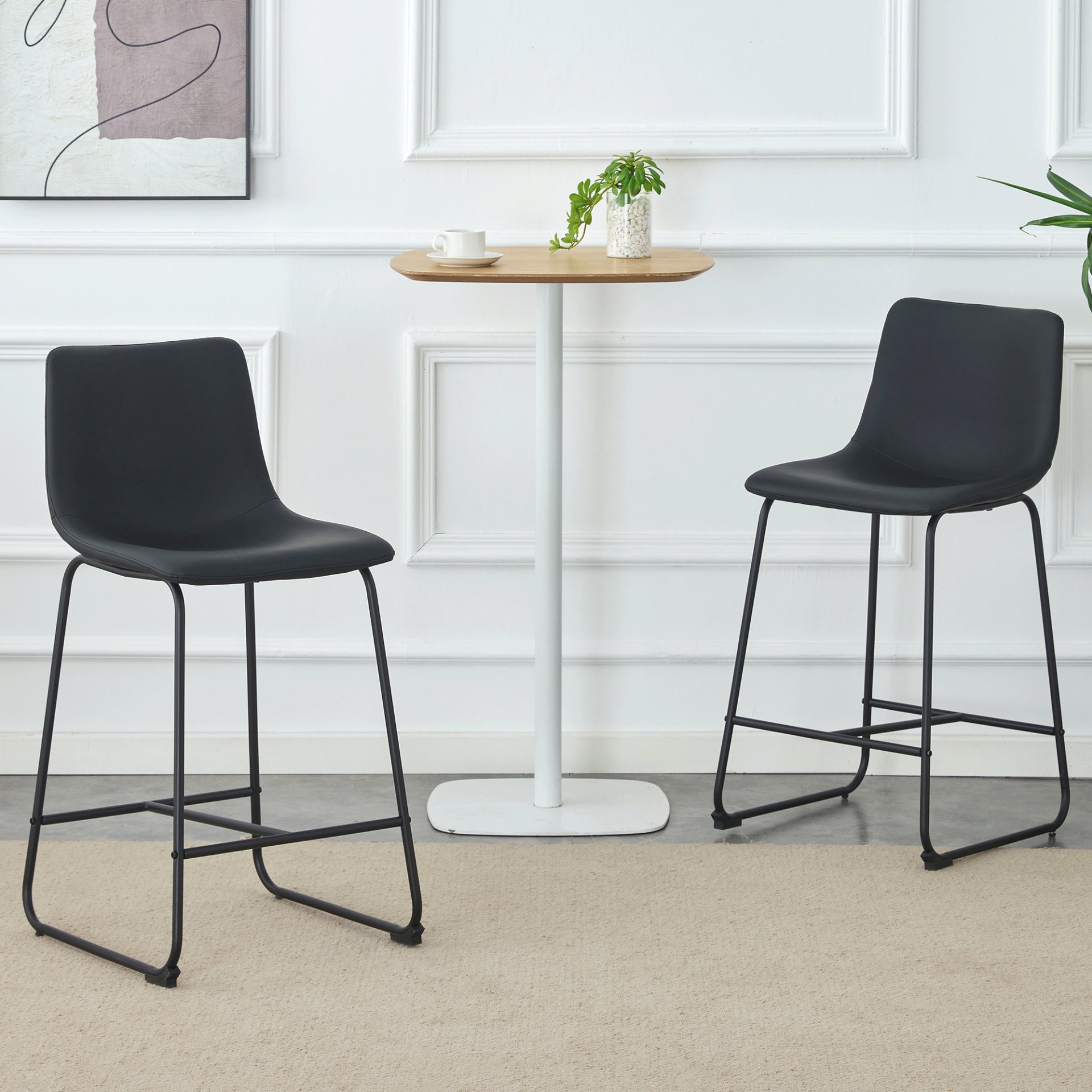(Set of 2) Modern Minimalist Style Material Bar Stools, Suitable For Kitchen, Bar And Modern Home Design - Black - Image 2
