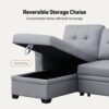 Lexi - Vegan Leather Modern Reversible Sleeper Sectional Sofa With Storage Chaise - Gray - Image 14