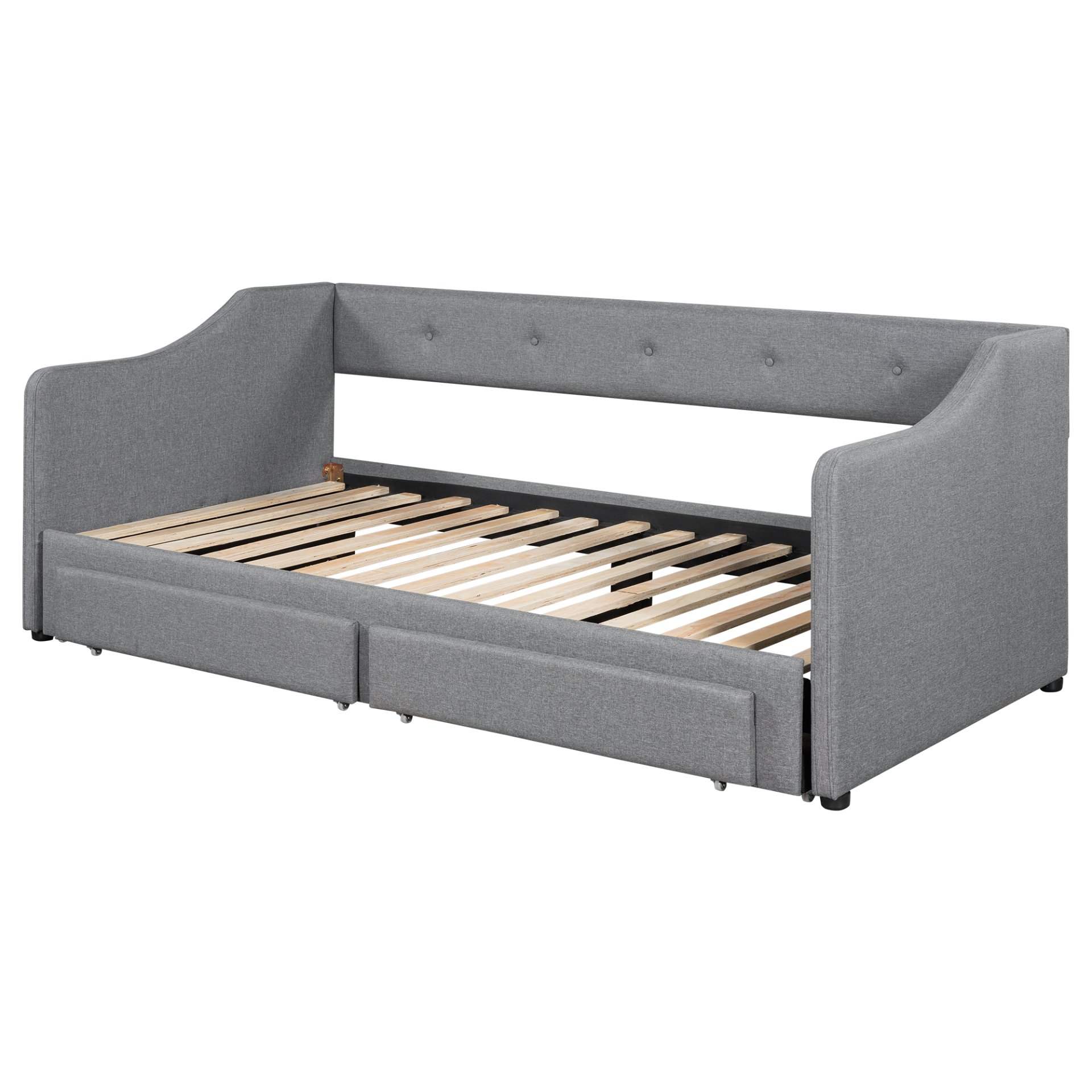 Twin Long To King Size Upholstered Daybed With 2 Drawers, Foam-Padded Sides And Back - Gray - Image 10