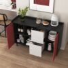 Sideboard Buffet Cabinet With Doors And Unique Panel Styling - Black / Red - Image 7