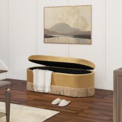 Melinda - Oval Tufted Bullion Fringe Storage Bench - Gold