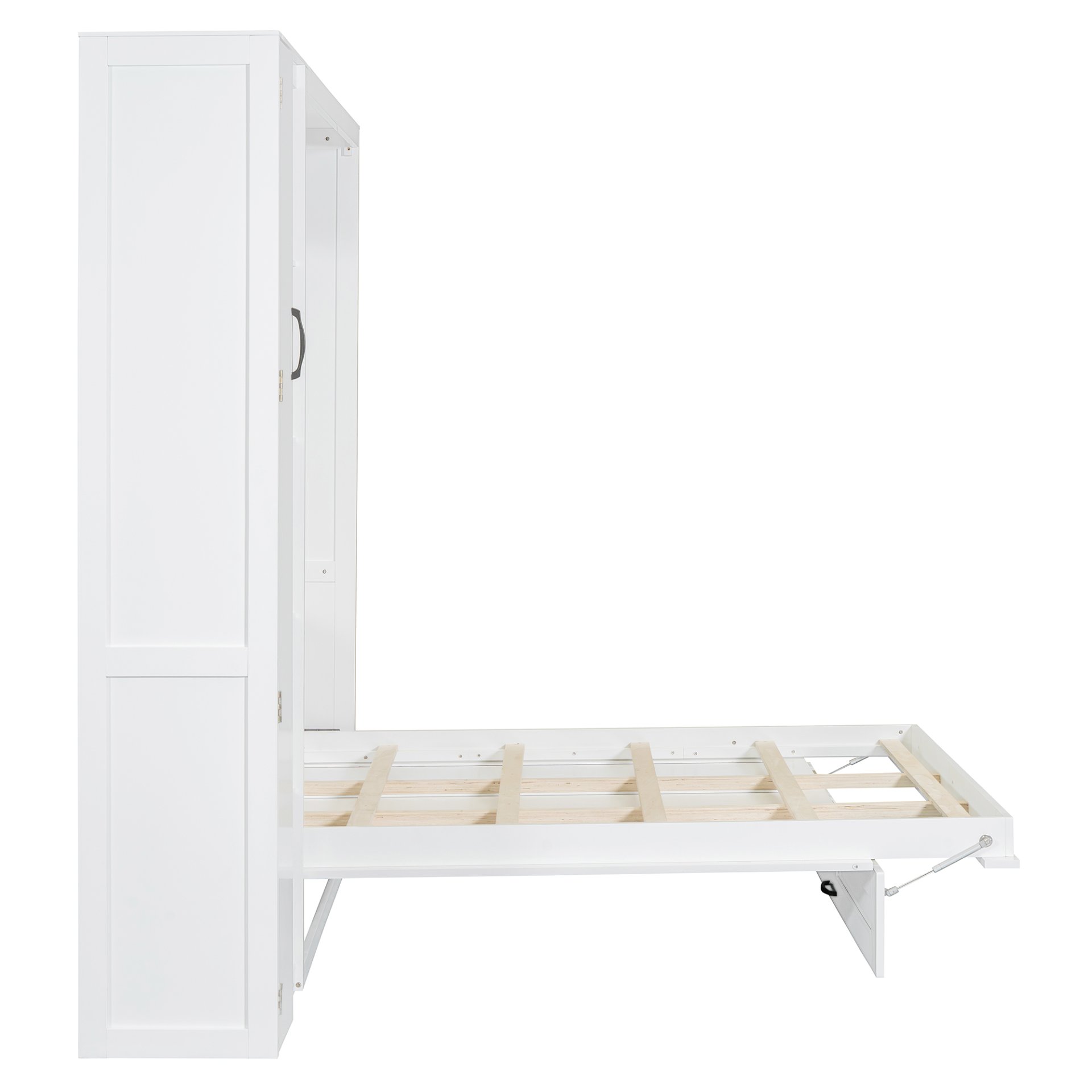Full Size Murphy Wall Bed With Shelves, Wardrobe And LED Lights - White - Image 19