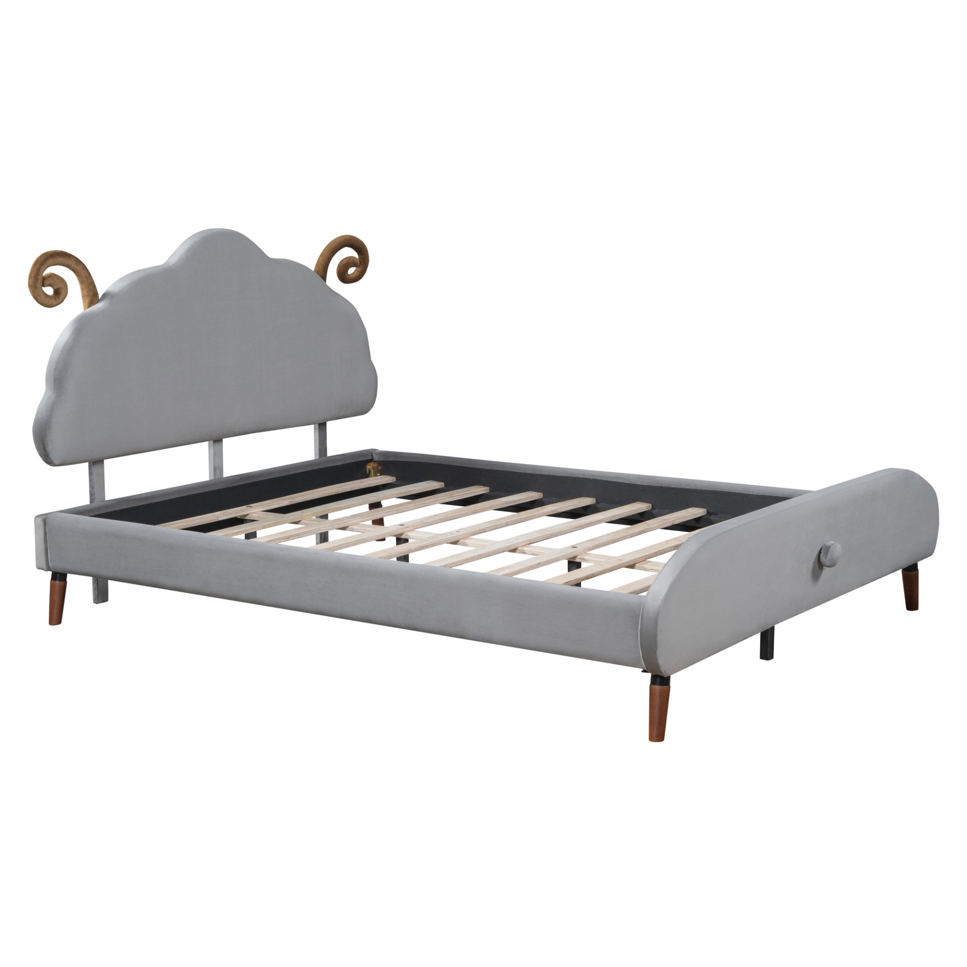 Full Size Upholstered Platform Bed With Sheep Shaped Headboard - Gray - Image 4