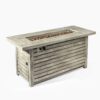 54" Propane Gas Fire Pit Table, 50000 Btu Rectangular Steel Fire Pit With Imitation Wood Grain For Outside Patio Deck Garden Courtyard - Light Beige - Image 4
