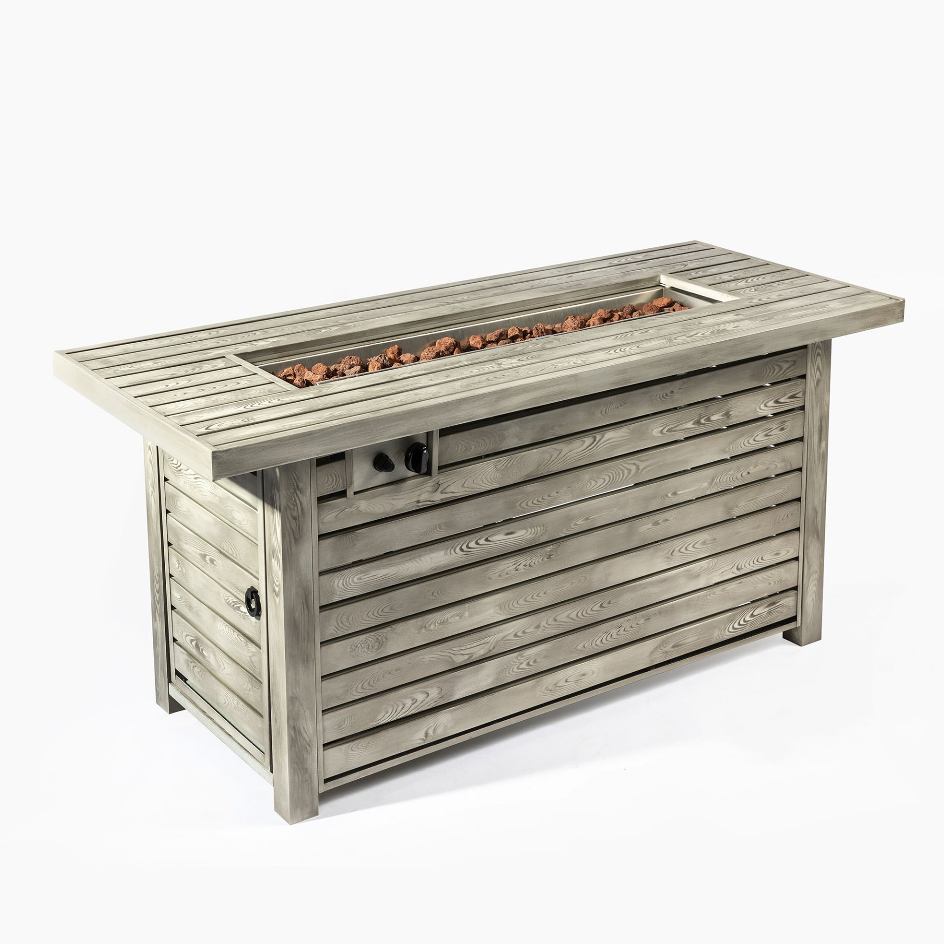 54" Propane Gas Fire Pit Table, 50000 Btu Rectangular Steel Fire Pit With Imitation Wood Grain For Outside Patio Deck Garden Courtyard - Light Beige - Image 4