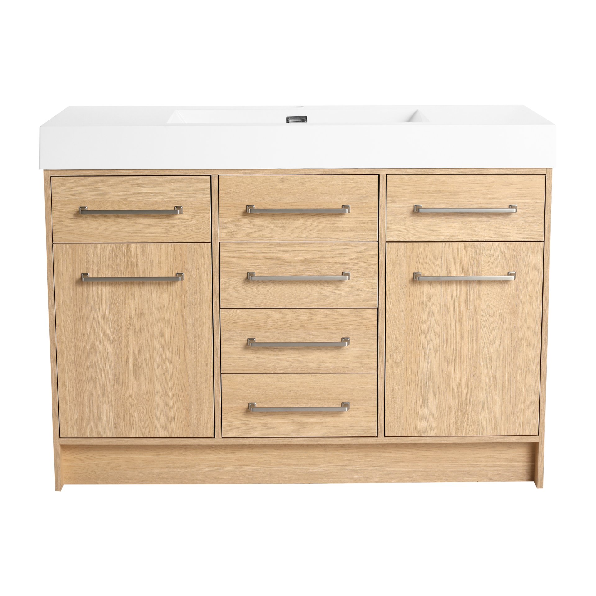 Original 48" Freestanding Bathroom Vanity With Resin Sink Soft Closing Doors And Drawers Plywood Construction - Oak - Image 4