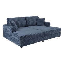 Oversized Loveseat Chaise Lounge Sectional Sofa Bed Corduroy Sleeper Sofa With 2 USB Ports, 2 Cup Holders And 2 Throw Pillows For Living Room And Bedroom - Blue