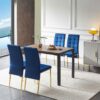 5 Piece Dining Set Including Velvet High Back Golden Color Legs Nordic Dining Chair & Creative Design Dining Table - Blue - Image 2