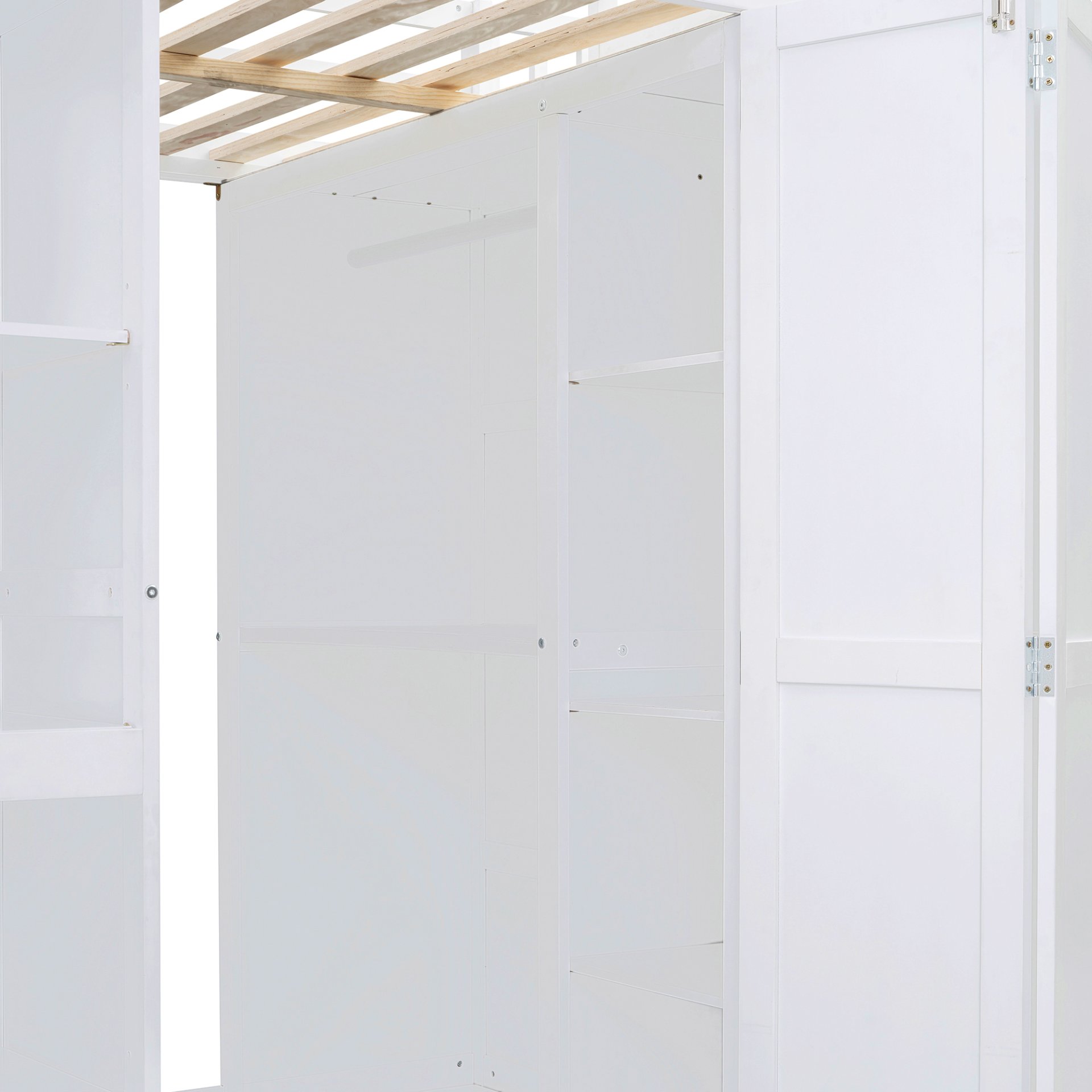 Full Size Loft Bed With Wardrobe, Desk And Shelves - White - Image 11
