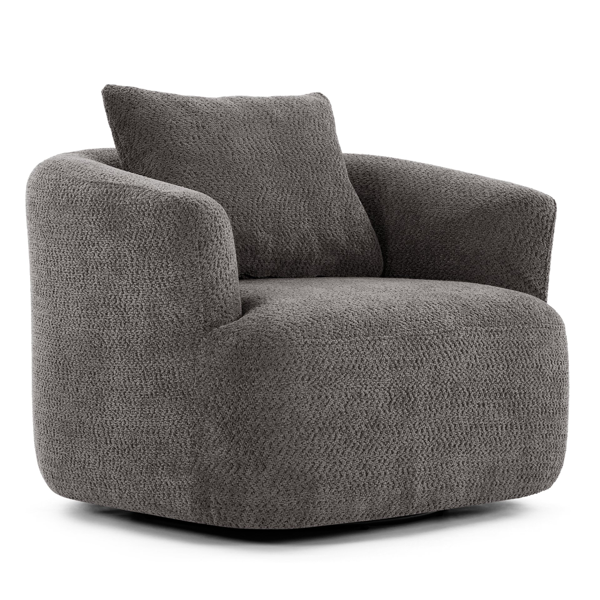 Chenille Upholstered 360° Swivel Barrel Sofa Chair With Throw Pillow, Accent Chair For Living Room, Office And Hotel - Gray - Image 13