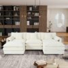 Modular Sectional Sofa, Oversized Deep Seat U Shaped Couch Set With Movable Ottomans, Chenille - Beige - Image 19