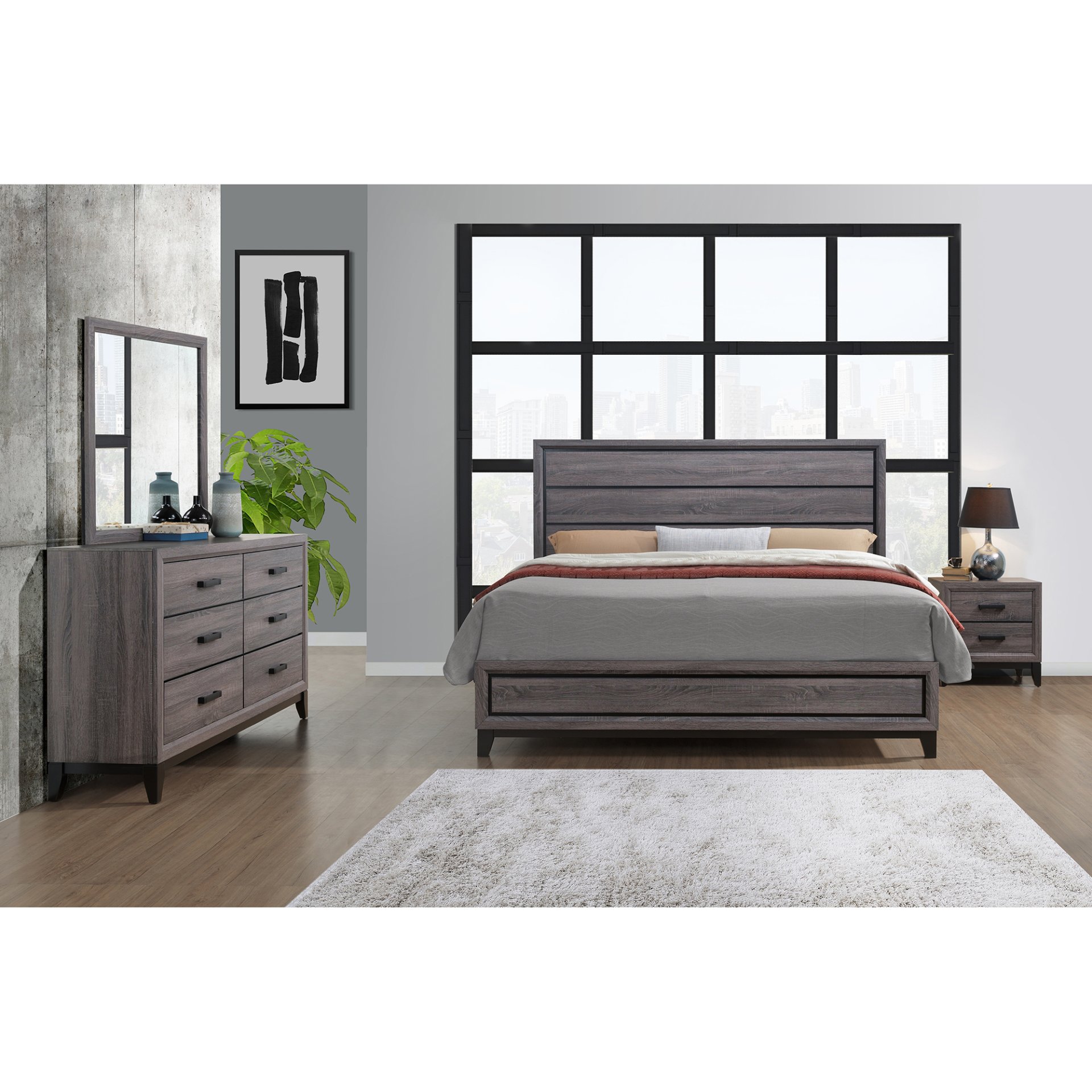 Mirage - 5 Piece Full Bedroom Set With Panel Headboard - Black / Gray - Image 2