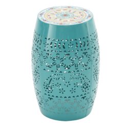 Vibrant Mosaic Side Table With Roman Pattern Ceramic Tile Top - Teal
