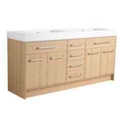 72" Freestanding Bathroom Vanity With Double Resin Sink Plywood Construction - Oak