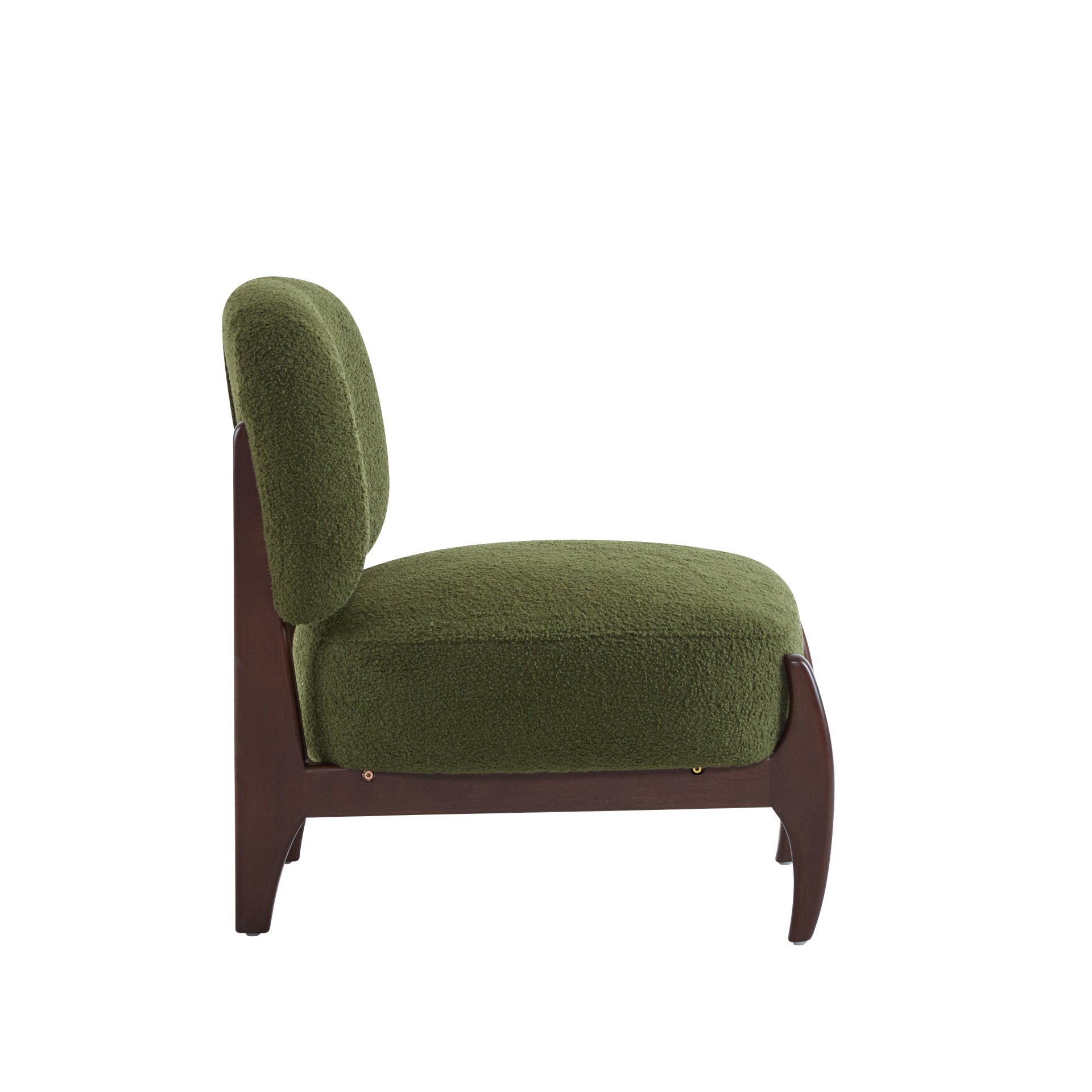 Modern Boucle Lounge Chair With Solid Wood Frame - Green - Image 10
