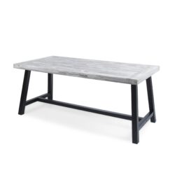 Rustic Outdoor Sandblast Acacia Wood Dining Table - Light Gray / Black