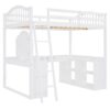 Full Loft Bed With U Shaped Desk, Storage Compartments And Tri Fold Mirror - White - Image 4