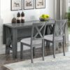 6 Piece Family Dining Room Set Solid Wood Space Saving Foldable Table And 4 Chairs With Bench - Gray - Image 10