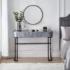 Mirrored Makeup Vanity Table With Stainless Steel Base, Mirrored Console Dressing Table With 2 Drawers, Versatile Desk For Bedroom And Office - Gray - Image 2