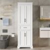 Freestanding Bathroom Vanity, Elegant Design With 4 Doors & 1 Drawer, Adjustable Shelves, Damping Hinges - White - Image 2