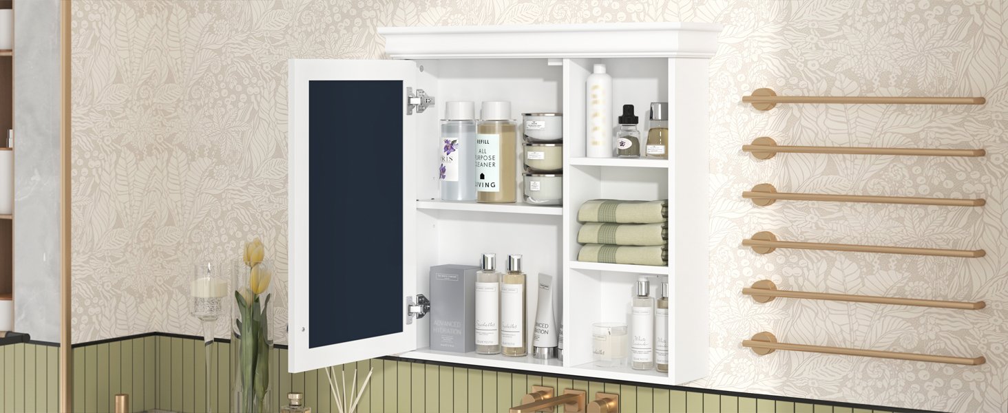 Bathroom Medicine Cabinet With Mirror, Wall Mounted Mirror Cabinet & Storage Organizer, Over The Toilet Storage White Storage Cabinet For Bathroom - White - Image 23