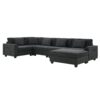 U Shaped Sectional Sofa 6 Seat Couch Set With Oversized Ottoman, Hidden Armrest Storage And Cup Holders USB Charging Ports Wide Seat Sofa - Black - Image 25