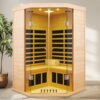 2 Persons Large Glass Front Deluxe Version Hemlock Far Infrared Corner Sauna Room - Natural - Image 2