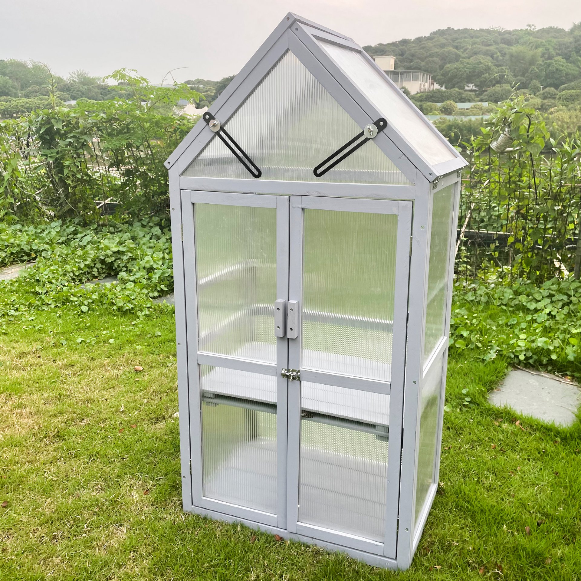 Mini Greenhouse Kit, Outdoor Small Green House, Wood, Plant Stand For Indoor Garden & Patio Balcony Apartments Porch Terrace Outsid Accessories, Uv-Resistant - Gray - Image 7