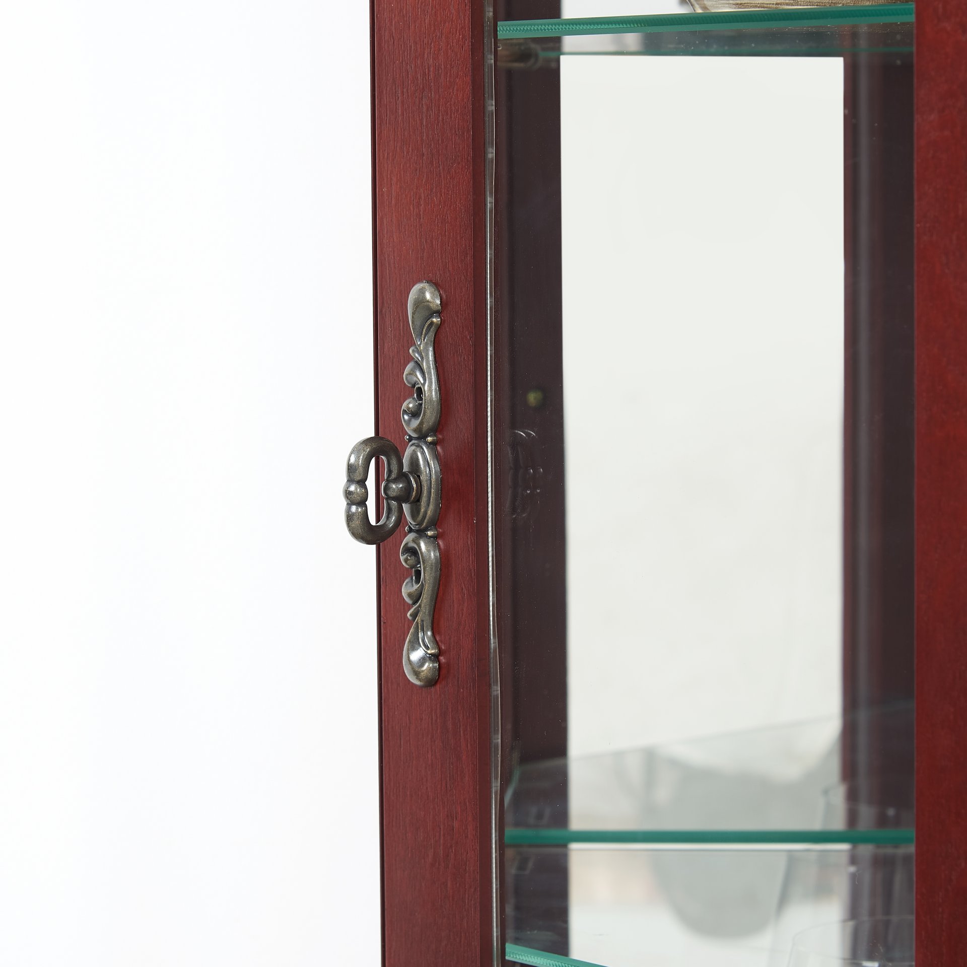 Corner Curio Cabinet With Lights, Adjustable Tempered Glass Shelves, Mirrored Back, Display Cabinet (E26 Light Bulb Not Included) - Cherry - Image 13