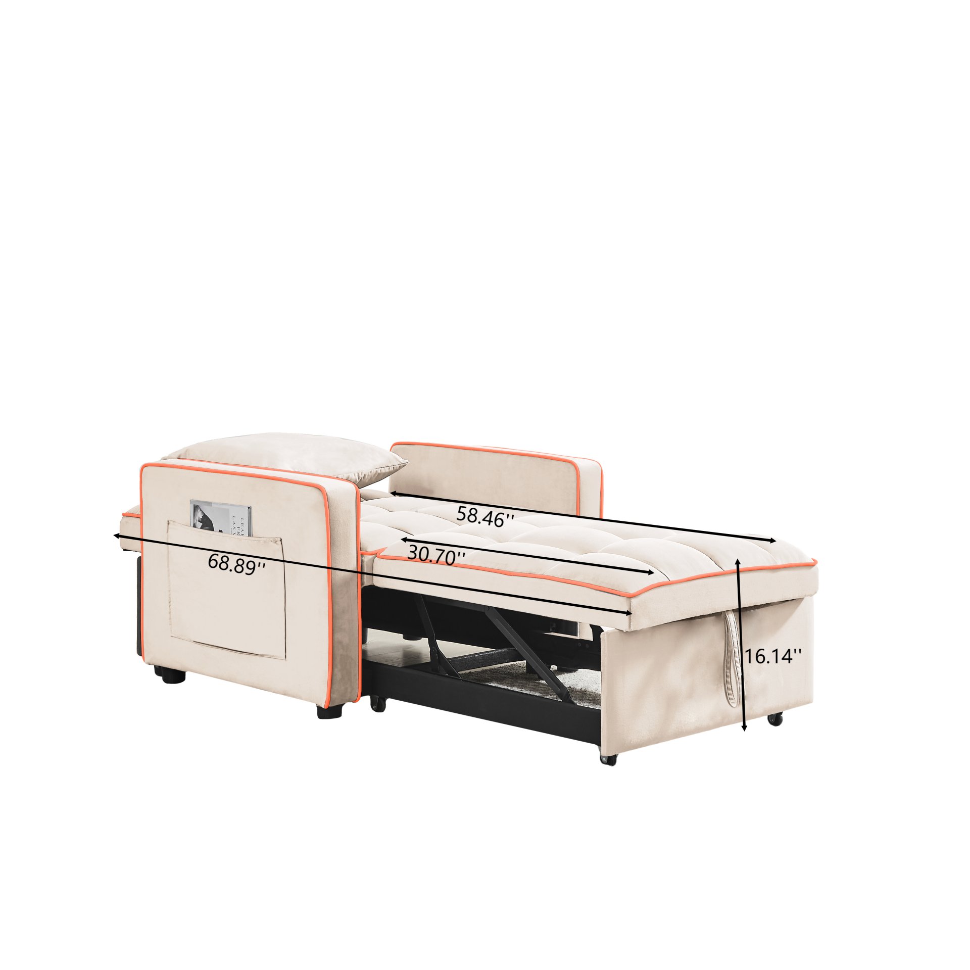 Modern 3 In 1 Folding Sofa Bed Chair With Adjustable Back Velvet - Creamy White - Image 12