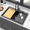 Quartz Kitchen Sink 33" X 22" Granite Composite Drop In Workstation - Black - Image 2