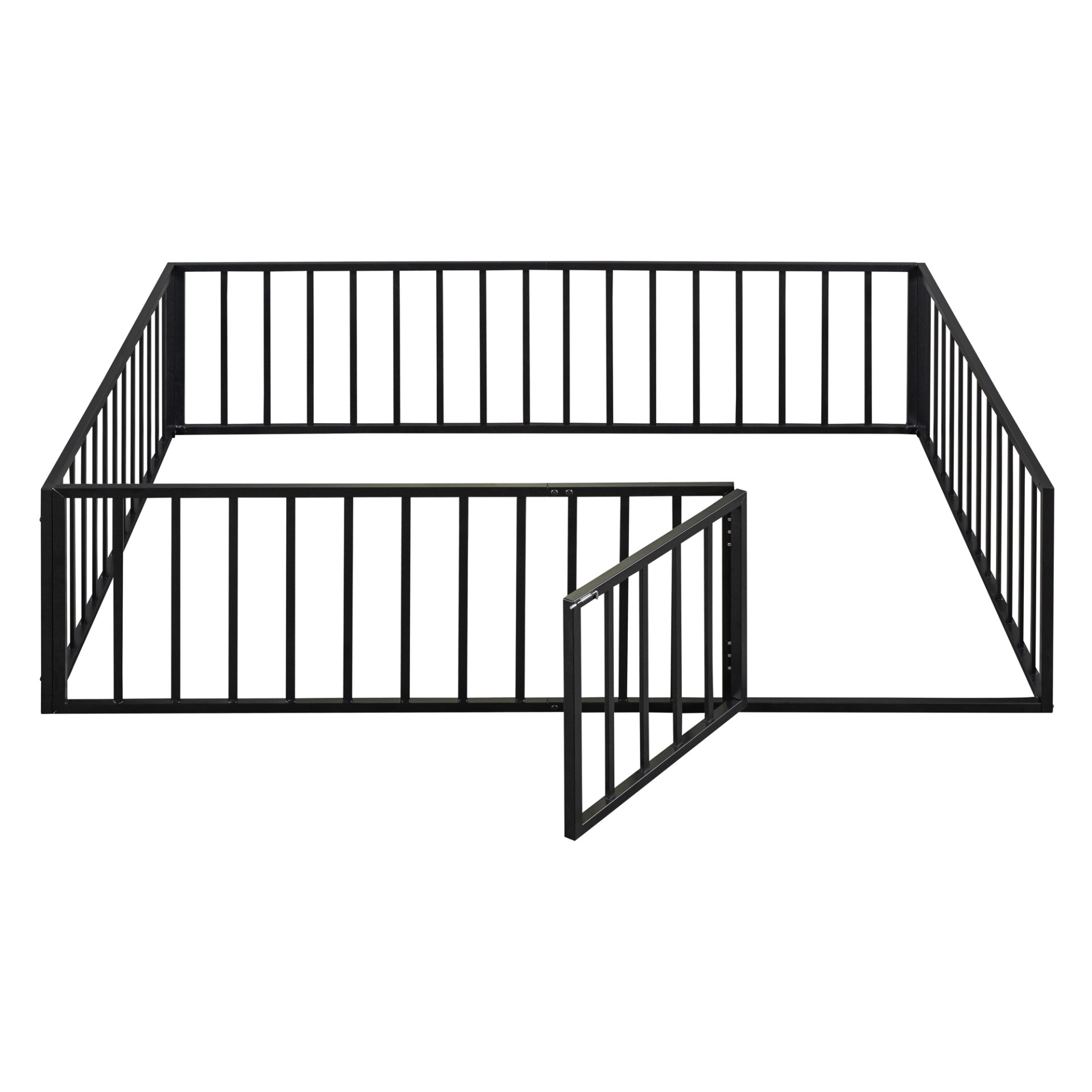 Queen Size Floor Bed Frame With Fence And Door - Black - Image 4