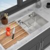 21" Undermount Kitchen Sink With Folding Faucet And Cutting Board Stainless Steel 16 Gauge Workstation - Brushed Nickel - Image 2