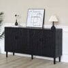 Modern Sideboard Cabinet With Decorative Nailhead Accents, Stylish Storage Solution For Dining, Living Rooms - Black - Image 4