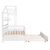 Twin Size House Bed With Trundle, Kids Bed With Shelf - White - Image 8