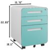 Simple Style 3 Drawer Mobile File Cabinet Under Desk Office Storage - White / Green - Image 3
