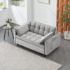 Modern Velvet Loveseat Futon Sofa Couch Pullout Bed, Small Love Seat Lounge Sofa With Reclining Backrest, Toss Pillows, Pockets, Furniture For Living Room, 3 In 1 Convertible Sleeper Sofa Bed - Gray - Image 2