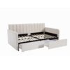Flora - Twin Upholstered Daybed With 2 Drawers Ribbed Tufted Backrest in Lavish Modern Design - Ivory - Image 8