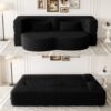 Modern Floor Sofa With 2 Pillows, Convertible Teddy Fabric Foam Filled Sleeper Sofa Bed, Full Size Folding Mattress For Living Room Guest Bed, Playroom, No Assembly Required - Black - Image 2