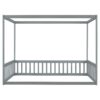 Full Size Canopy Frame Floor Bed With Fence, Guardrails - Gray - Image 17