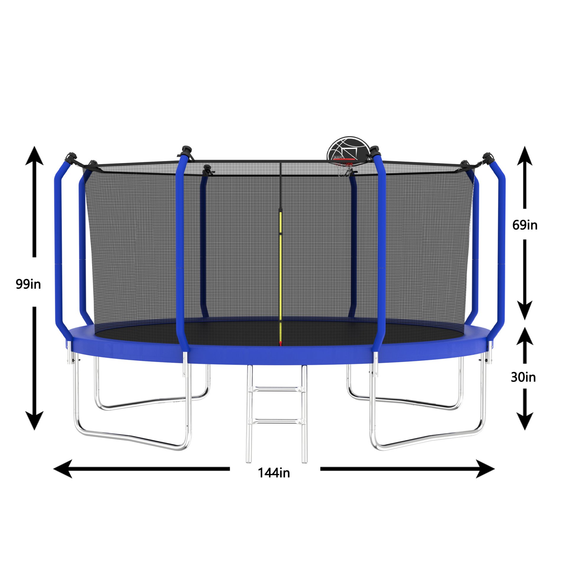 Trampoline With Basketball Hoop, Astm Approved Reinforced Type Outdoor Trampoline With Enclosure Net - Blue - Image 10