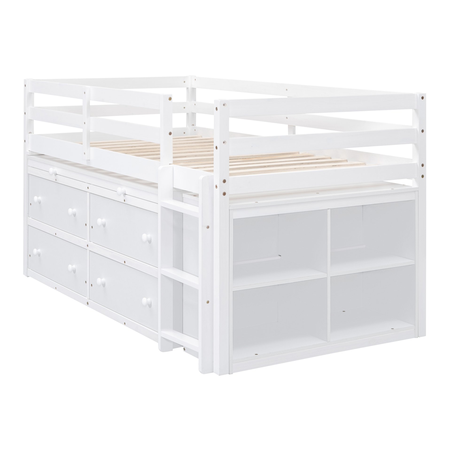 Twin Size Loft Bed With Retractable Writing Desk And 4 Drawers, With Lateral Portable Desk And Shelves - White - Image 10