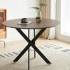 Table Mid-Century Dining Table For 4 - 6 People With Round MDF Table Top, Pedestal Dining Table, End Table Leisure Coffee Table, Cross Leg - Matte Black / Natural - Image 4