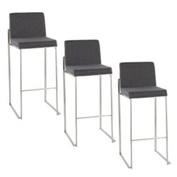 Fuji - Contemporary High Back Barstool (Set of 3) - Charcoal