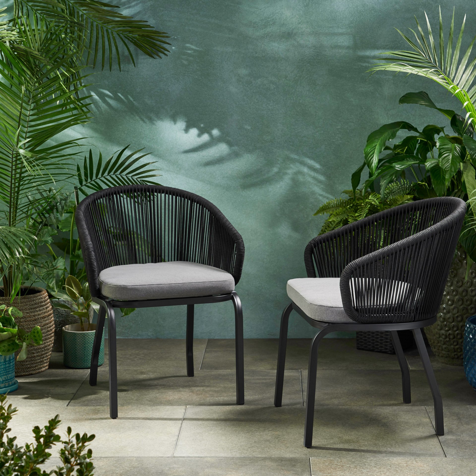 Outdoor Accent Chair With Rope Weave And Metal Frame (Set of 2) - Gray - Image 8