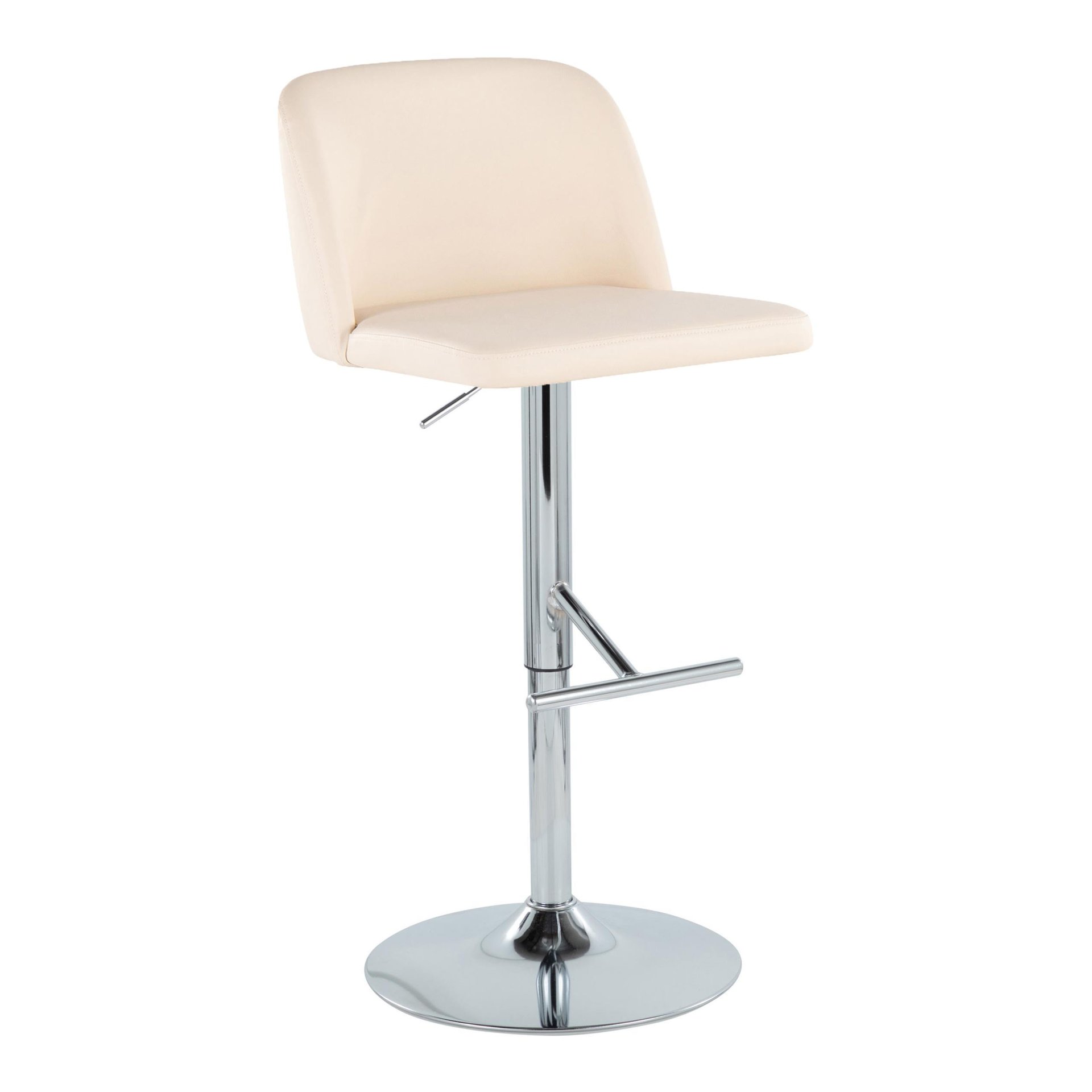 Toriano - Contemporary Adjustable Barstool With Swivel With Straight T Footrest (Set of 2) - Cream / Chrome - Image 2