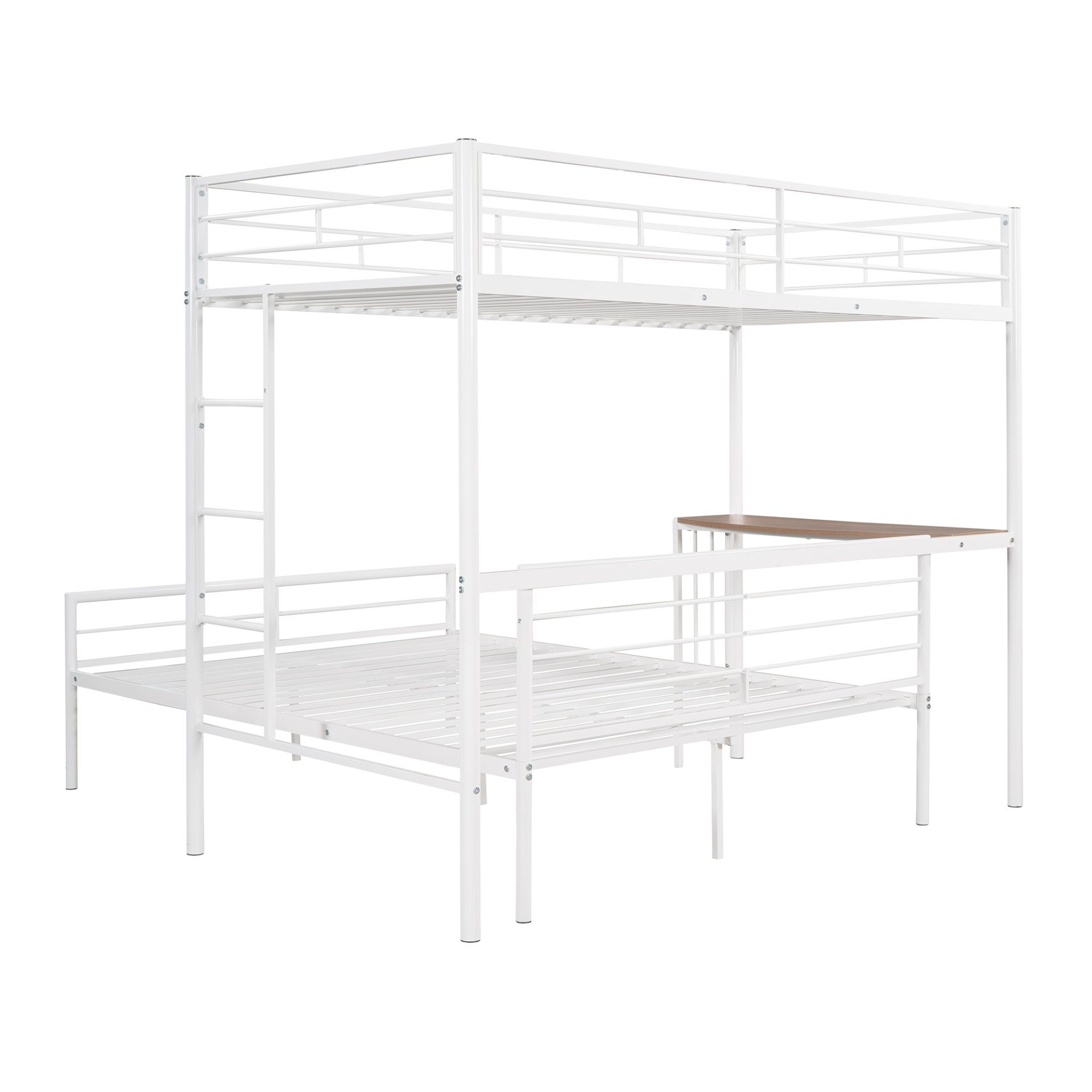 Twin Over Full Metal Bunk Bed With Desk, Ladder And Quality Slats For Bedroom - Metallic White - Image 13
