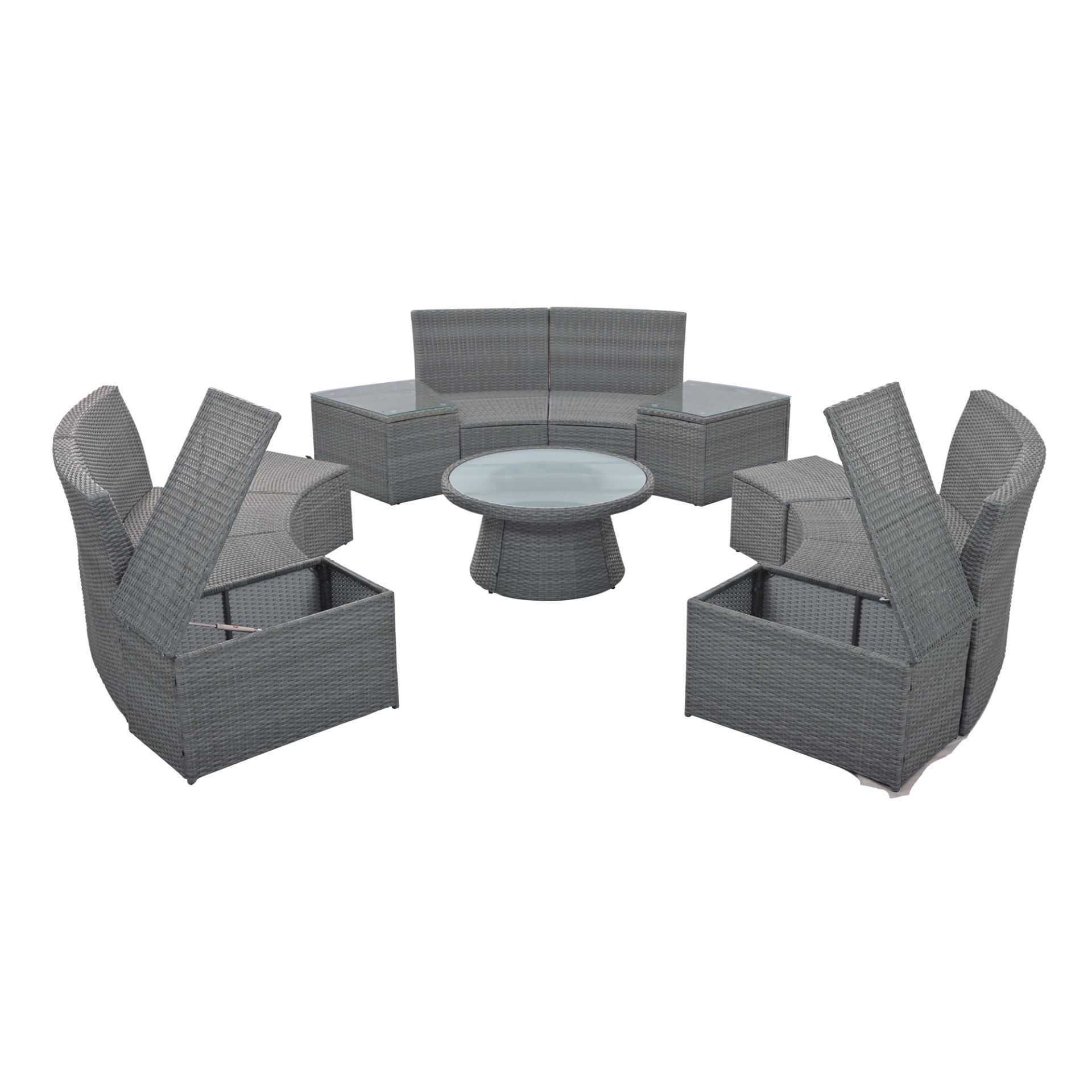 10 Piece Outdoor Sectional Half Round Patio Rattan Sofa Set, Wicker Conversation Furniture Set For Free Combination - Light Gray - Image 17