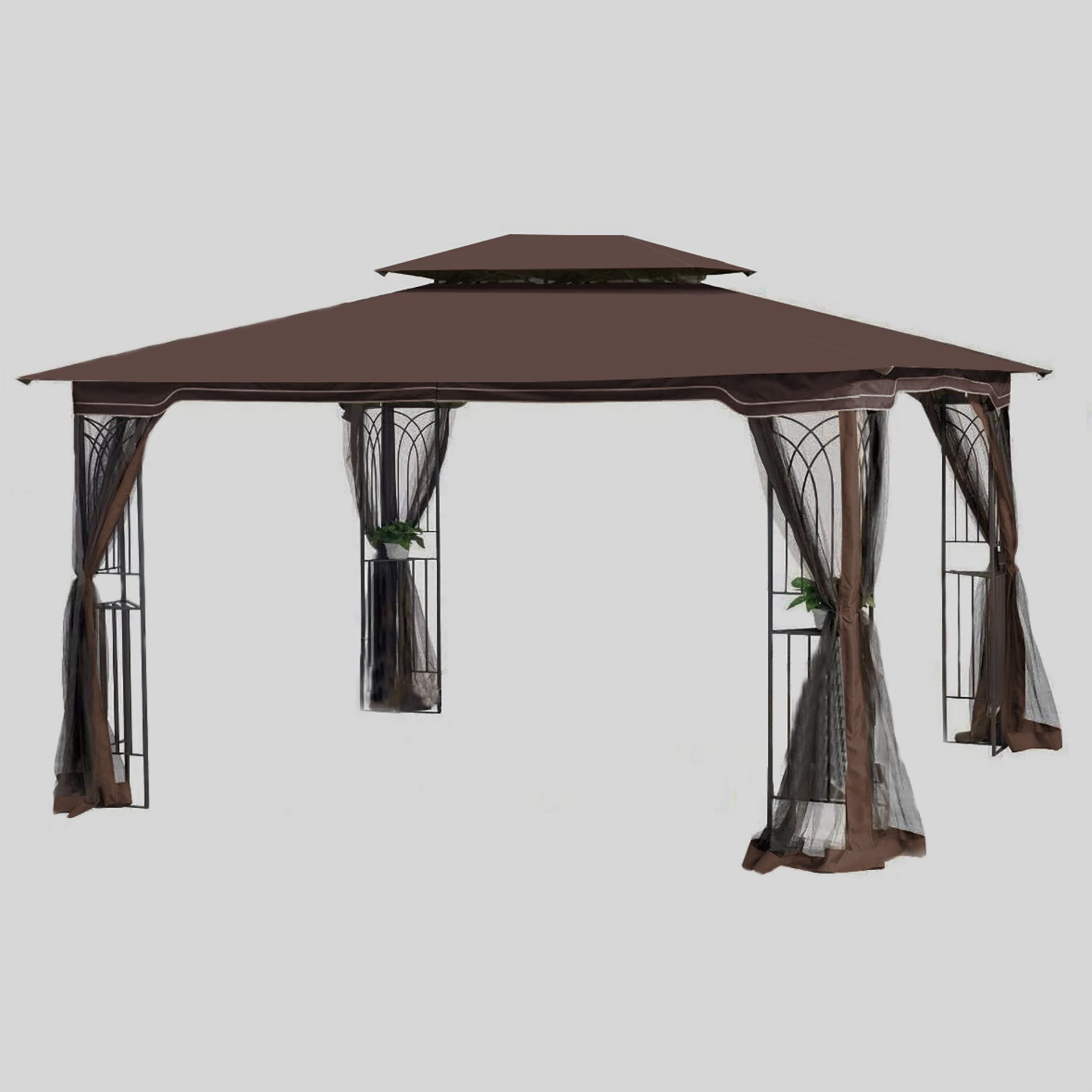 13 0 Outdoor Patio Gazebo Canopy Tent With Ventilated Double Roof And Mosquito Net (Detachable Mesh Screen On All Sides) Suitable For Lawn Garden Backyard And Deck Top - Brown - Image 15